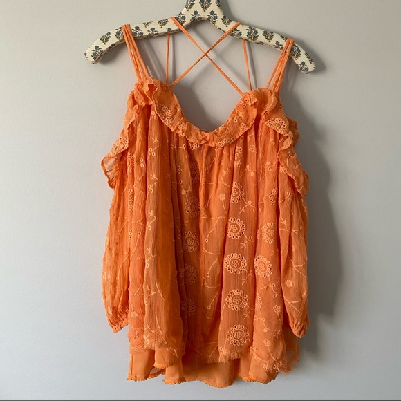 Floreat Tops - Anthropologie Floreat Orange Off Shoulder Blouse